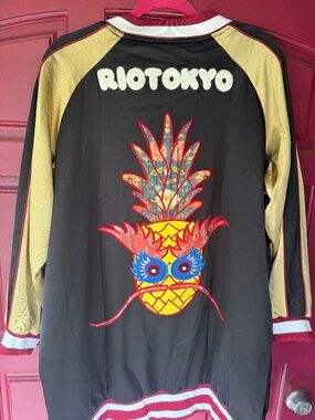 FARM RIO  Black and Gold Pineapple Embroidered Jacket